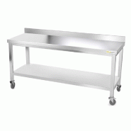 Table de travail en inox 2000 x 700 mm adossée sur roulettes / GOLDINOX - gris inox 3701770805754