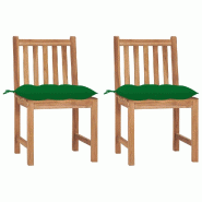 VidaXL Chaises De Jardin Lot De 2 Avec Coussins Bois De Teck Massif - vert 3062936