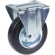 Roulette fixe de 125 mm en caoutchouc noir sur roue centrale en acier embouti Roulette fixe de 125 mm en caoutchouc noir sur roue centrale en acier embouti