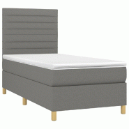 Décoshop26 - Cadre de lit LED avec sommier tête de lit matelas 100x200 cm tissu gris foncé TDL0208448 - gris 3001540747766