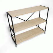 Etagère basse L119xP39xH100cm 3 niveaux Pin Naturel Noir mat - tube 20x20mm