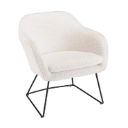 FAUTEUIL DESIGN GOTHY BLANC TISSU BOUCLETTE / PIEDS ÉVASÉS MÉTAL NOIR