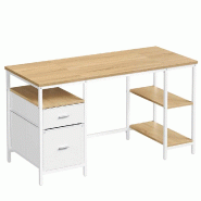 Helloshop26 - Bureau d'ordinateur table avec rangement 3 étagères 2 tiroirs 60 x 140 x 76 cm pour bureau salon style industriel 12_0004570 - acier 3