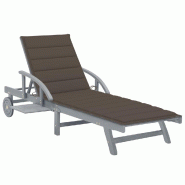 Helloshop26 - Transat chaise longue bain de soleil lit de jardin terrasse meuble d'extérieur avec coussin bois d'acacia solide 02_0012365 - marron Bo