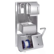 Lave-mains et lave-semelles compact - Centre d'hygiène en acier inoxydable avec brosse-rouleau et distributeurs intégrés_1