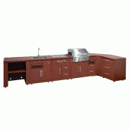 Oviala Business Oviala Cuisine d'extérieur angle 6 éléments dont 2 modules de cuisson/évier en acier 96 x 564 x 66 cm brique - marron acier 115322