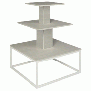 Présentoir 3 niveaux base métal blanc Vertigo noyer clair 90x90x117cm