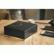 Boite pâtissière carton noir et or graphique personnalisable 23x23X5 cm - par 50