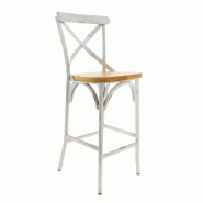 Chaise de bar d'intérieur ONTARIO acier et bois finition vintage blanc - par 2