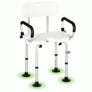 Chaise de douche 54 x 52 x 70-82 cm réglable 6 positions antidérapante avec dossier moderne épuré en aluminium blanc 21_0000887 - blanc aluminium_0