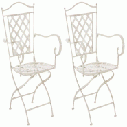 CLP Lot de 2 chaises de jardin pliables Adara en fer Crème antique - beige métal 322536
