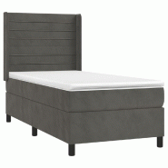 Décoshop26 - Cadre de lit LED avec sommier tête de lit matelas 90x200cm tissu velours gris foncé TDL0208254 - gris 3001278988004