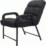 Décoshop26 - Chaise fauteuil lounge rembourrée dossier inclinable 160 kg métal réglable en tissu/textile noir FAL04053 - noir métal 3000416869601