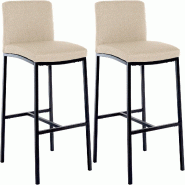 Décoshop26 - Lot de 2 tabourets de bar design épuré et contemporain en tissu crème cadre à quatre pieds en métal noir 10_0006538 - beige métal