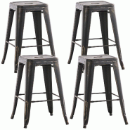 Décoshop26 - Lot de 4 tabourets de bar style industriel avec repose-pieds vintage en métal noir vieilli 10_0000585 - noir 3000759669609