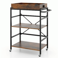 Helloshop26 - Chariot de service 73 x 40 x 94 cm plateau amovible 3 niveaux grain de bois rustique en métal noir 20_0011321 - noir métal 3000226664557