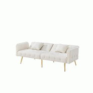 Merax canapé-lit 2 places, dossier 3 positions, accoudoirs 6 positions, pieds dorés, velours, 178 x 82 x 70 cm, blanc - blanc WF306852853B