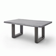 TABLE BASSE CLAREN PLATEAU 110 EN ACACIA MASSIF LAQUÉ GRIS PIÉTEMENT U ACIER VINTAGE