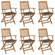 VidaXL Chaises Pliables De Jardin Lot De 6 Avec Coussins Bois D Acacia - gris 3074948
