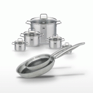 Batterie de cuisine Ensemble 2 faitouts 12/14 cm 1 faitout 16 cm 2 faitouts 20/26 cm 2 poêles 24/28 cm Elo Collection Relief Solution Citrin - gris 3