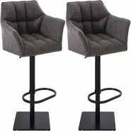 Décoshop26 - Lot de 2 tabourets de bar réglable en tissu gris assise enveloppante capitonnée avec base carrée en métal noir 10_0006354 - gris mé