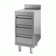 Meuble bas table de travail inox adossée avec trois tiroirs 455x700... - P930217455