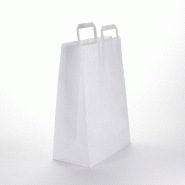Sac kraft alimentaire blanc poignées plates 32x17x45cm - par 200 - 80 g/m²