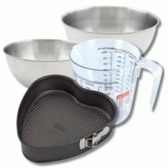 Set pâtisserie avec moule à gâteau cœur 27 x 25 cm en acier, 2 bols à mixer, verre mesureur et spatule Zenker - noir métal 3176239937916