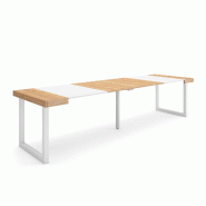 SKRAUT HOME Table console extensible, 300, Pour 14 personnes, Pieds bois massif, Chêne et blanc - beige Bois manufacturé 366_21