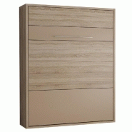 ARMOIRE LIT ESCAMOTABLE MYKONOS CHÊNE NATUREL / BEIGE COUCHAGE 160*200 CM.