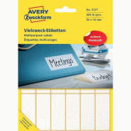 Avery Zweckform 486 étiquettes multi-usages blanches, format 50 x 19 mm (27 feuilles / cdt) - blanc 3327