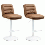 CLP Lot de 2 tabourets de bar Damar en similicuir Marron clair/Blanc - marron polyester 325692 CLP Lot de 2 tabourets de bar Damar en similicuir Marron clair/Blanc - marron polyester 325692