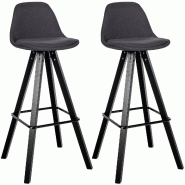 Décoshop26 - Lot de 2 tabourets de bar chaise haute repose-pieds style scandinave en tissu gris foncé structure en bois foncé carré 10_0006085 - g