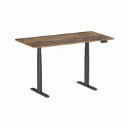 KIMEX - Bureau motorisé assis-debout 150x75cm, Plateau brun rustique à bords arrondis/Pied noir - plastique 3700685427938