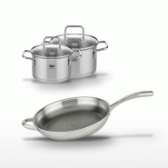 Lot Poêle 32 cm & 2 Faitouts 16/14 cm Elo Relief Evolution - gris inox 3176239954722