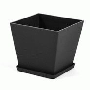 RATTATAN Pot carré 37,5x37,5cm en polypropylène avec fibre de verre, soucoupe assortie, léger, résistant, pour intérieur et extérieur LILIUM (1