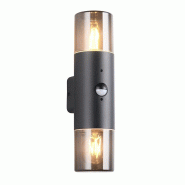 Applique extérieure Hoosic 2 lumières détecteur de mouvement up & down écran fumé 2x E27 IP44 - Trio Lighting - noir 4017807603637