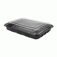Barquette PS noir+couvercle transparent 25x18,3x5,6cm - par 300