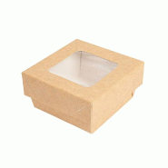 Boite usage froid carton kraft + couv fenêtre 200 ml 7x7x4cm naturel - par 250