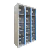 Casiers consigne à monnayeur , portes transparentes , 3 colonnes de 5 cases larg. 300 mm, anthracite/ bleu Casiers consigne à monnayeur , portes transparentes , 3 colonnes de 5 cases larg. 300 mm, anthracite/ bleu