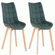 Décoshop26 - Lot de 2 chaises de salle à manger rembourrage généreux en velours vert piètement en bois 10_0007639 - Bois massif 3000266224209