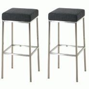 Décoshop26 - Lot de 2 tabourets de bar avec repose-pieds design simple hauteur 85 cm en tissu gris foncé et acier inoxydable 10_0004382 - gris inox
