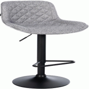 Décoshop26 - Tabouret de bar x1 repose-pieds hauteur réglable en tissu gris clair coutures losange cadre métal noir 10_0005872 - gris métal 300026