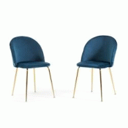 RATTATAN Lot de 2 chaises en velours avec pieds en métal, design élégant pour cuisine, salle à manger, bar ou restaurant – Sara – Bleu/Or - bl RATTATAN Lot de 2 chaises en velours avec pieds en métal, design élégant pour cuisine, salle à manger, bar ou restaurant – Sara – Bleu/Or - bl