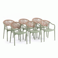 RATTATAN Lot de 6 chaises empilables en polypropylène avec dossier en corde tressée, accoudoirs, pour jardin, terrasse, bars, restaurants – Jennif_0