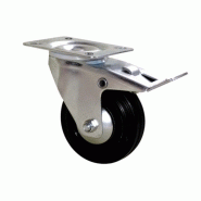 Roulette port roll pivotante à frein roue caoutchouc noir Ø50mm fixation à platine hauteur 68mm charge 50kg