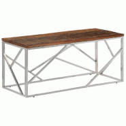 VidaXL Table basse argenté inox et bois de mélèze massif Modèle Savane - 349941