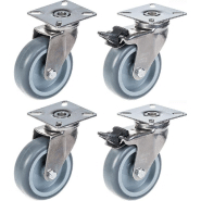 Roulette 75mm 3" en acier inoxydable, caoutchouc gris, pivotante et avec frein, 240kg, jeu de 4 Roulette 75mm 3" en acier inoxydable, caoutchouc gris, pivotante et avec frein, 240kg, jeu de 4