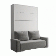 FALCON SOFA LIT ESCAMOTABLE FAÇADE BLANC BRILLANT CANAPÉ GRIS ET RANGEMENTS INTÉGRÉ 140*200 CM