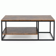 Helloshop26 - Table basse rectangulaire 105 x 50 x 42,5 cm à 2 niveaux rangement pratique style industriel en bois marron rustique 20_0013781 - 30002